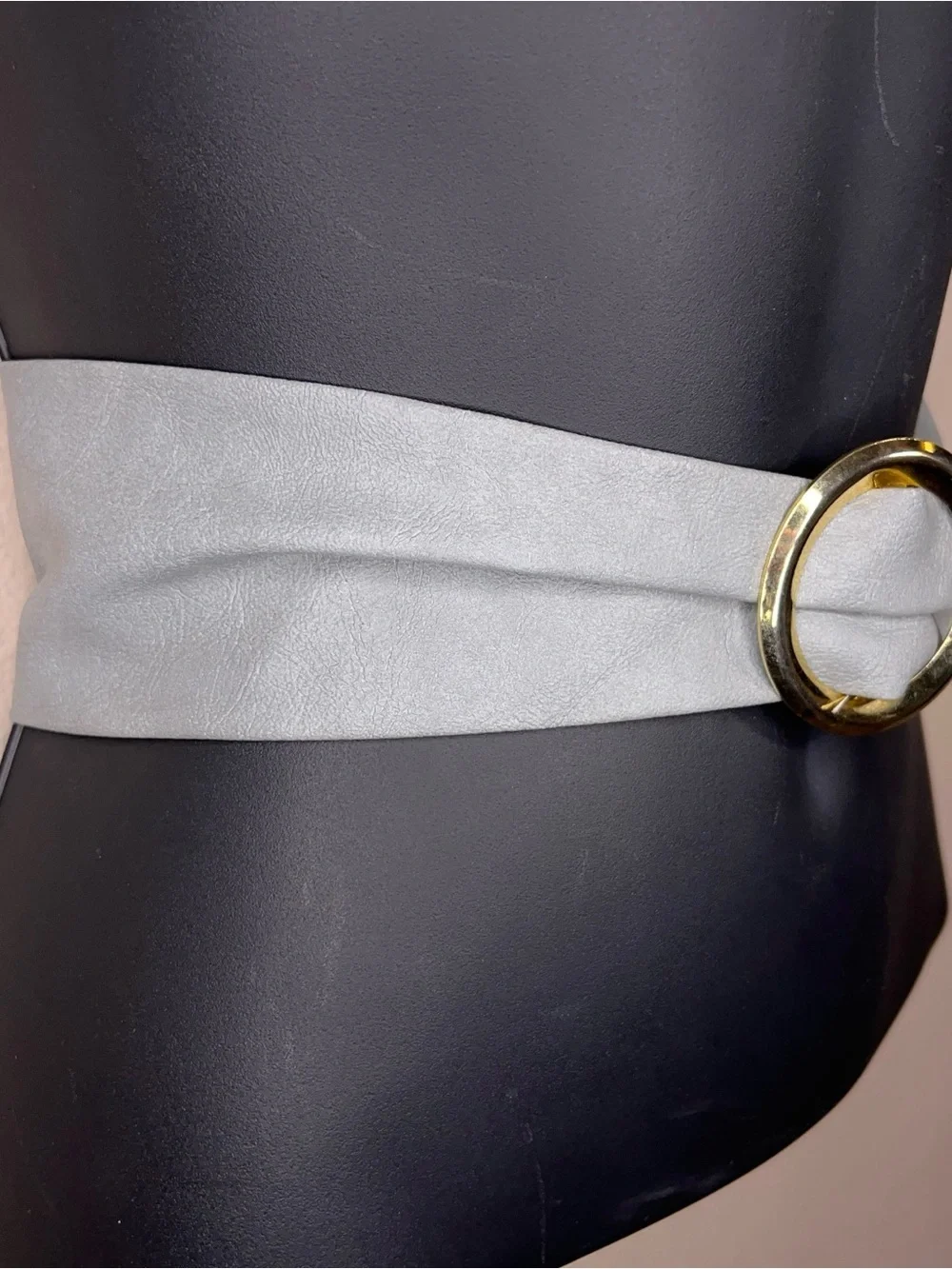 Vintage Small Grey Belt Retro 80s Round Gold Buckle Adjustable